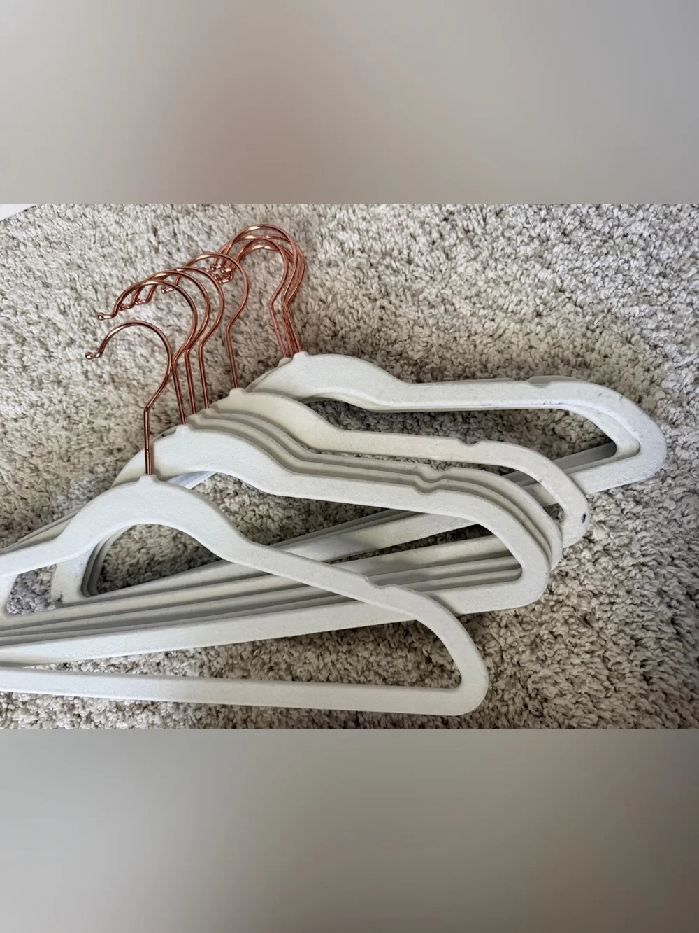 Kid Size White Velvet Non-Slip Clothing Hangers with Rose Gold Hooks - Set of 10